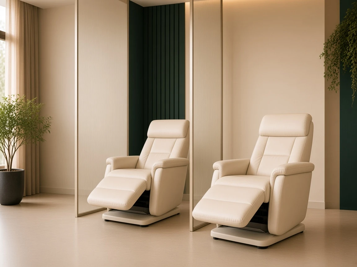 Immaculate Foot Relief centre with hygienically arranged private ivory recliners